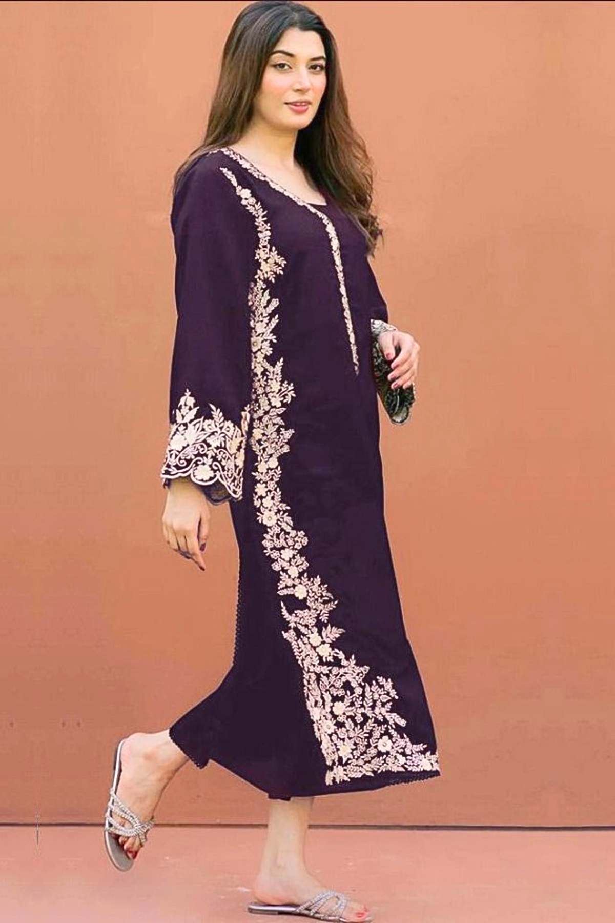 Embroidered 2Pc Dhanak Unstitched Winter Dress With EMB Patches - Plum W04