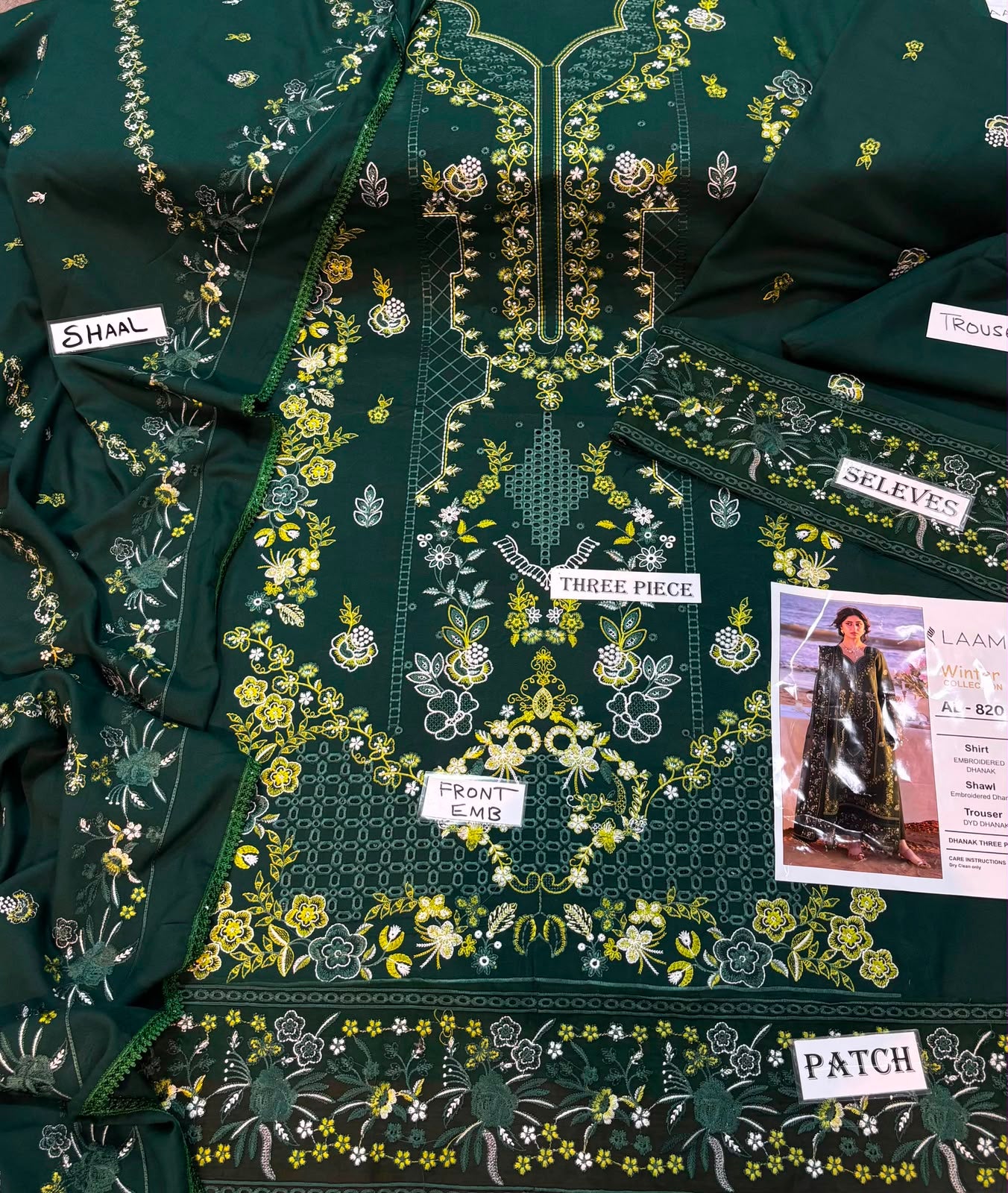 3-Piece Embroidered Dhanak Suit With Sequins Winter Fabrics
