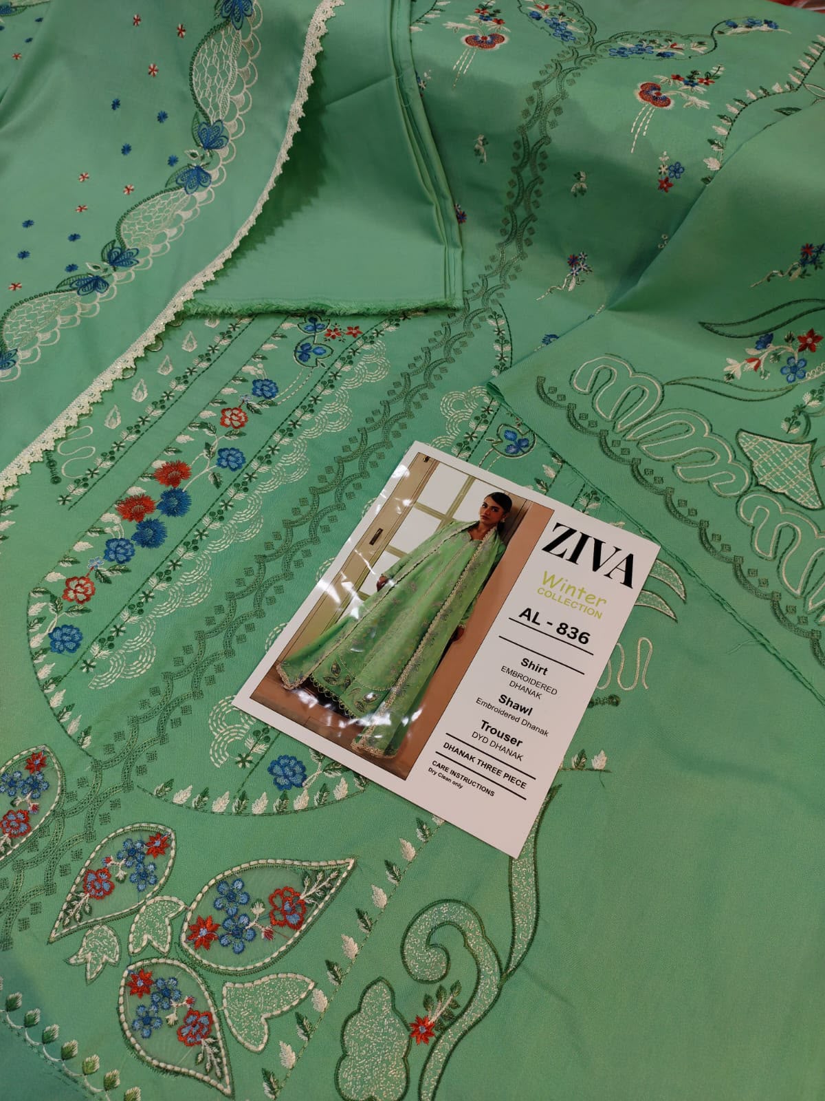 3-Piece Embroidered Dhanak Suit With Sequins Winter Fabrics