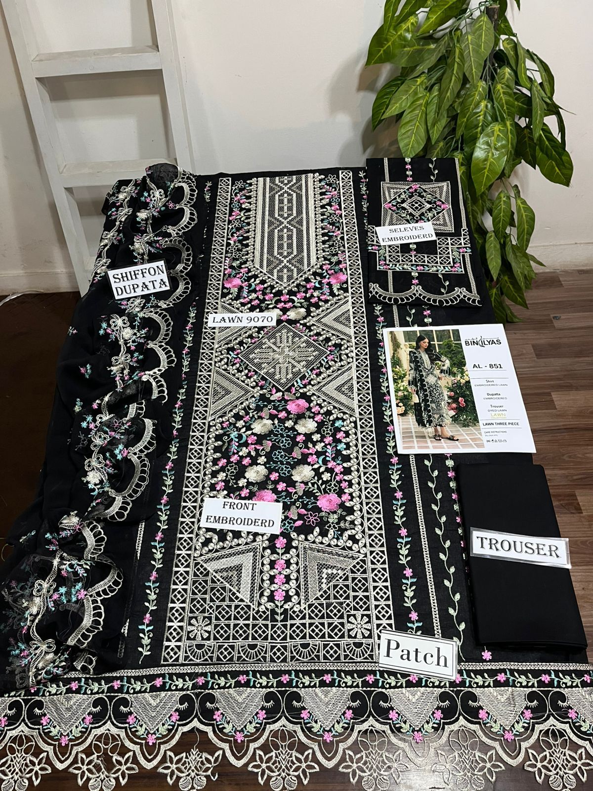 3 Piece - Embroidered Lawn Suit With Chiffon Emb Dupatta AL-851