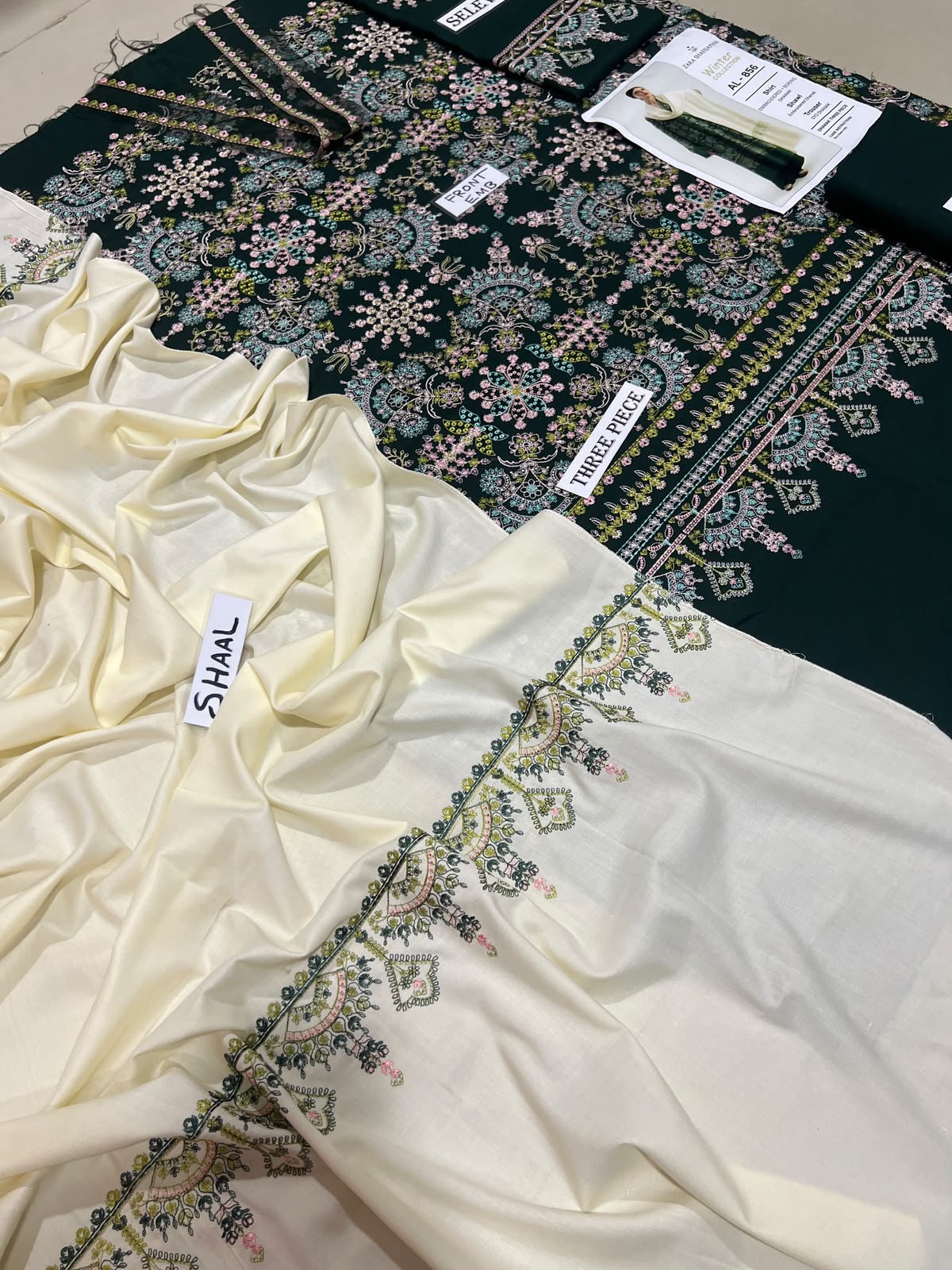 3-Piece Zara Shahjahan Premium Embroidered Winter Suit AL-856