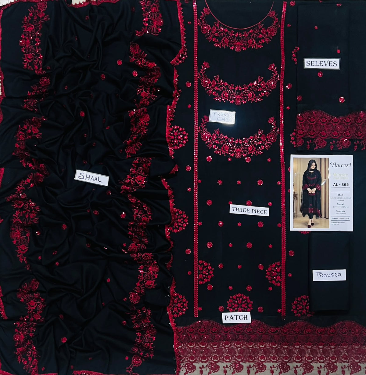 3-Piece Bareeze Premium Embroidered Dhanak Suit AL-865
