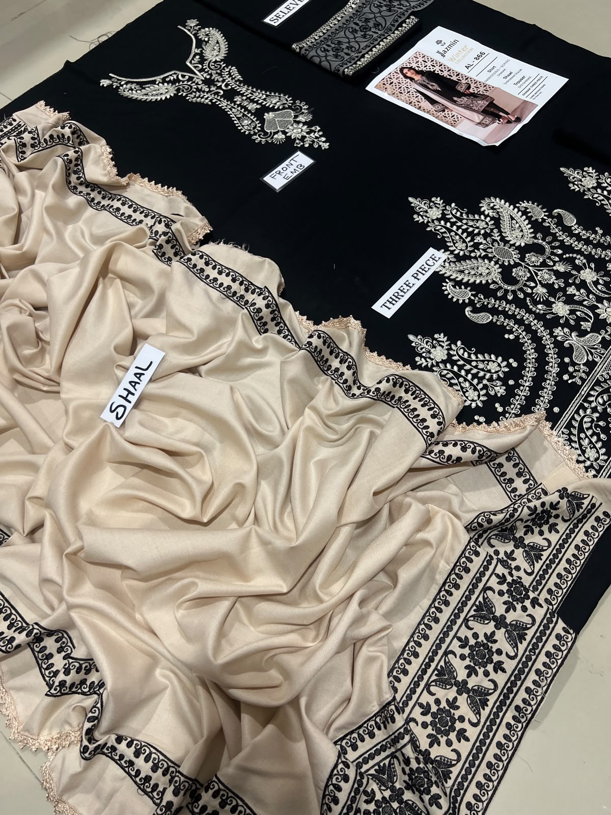 3-Piece Jazmin Premium Embroidered Dhanak Suit AL-866