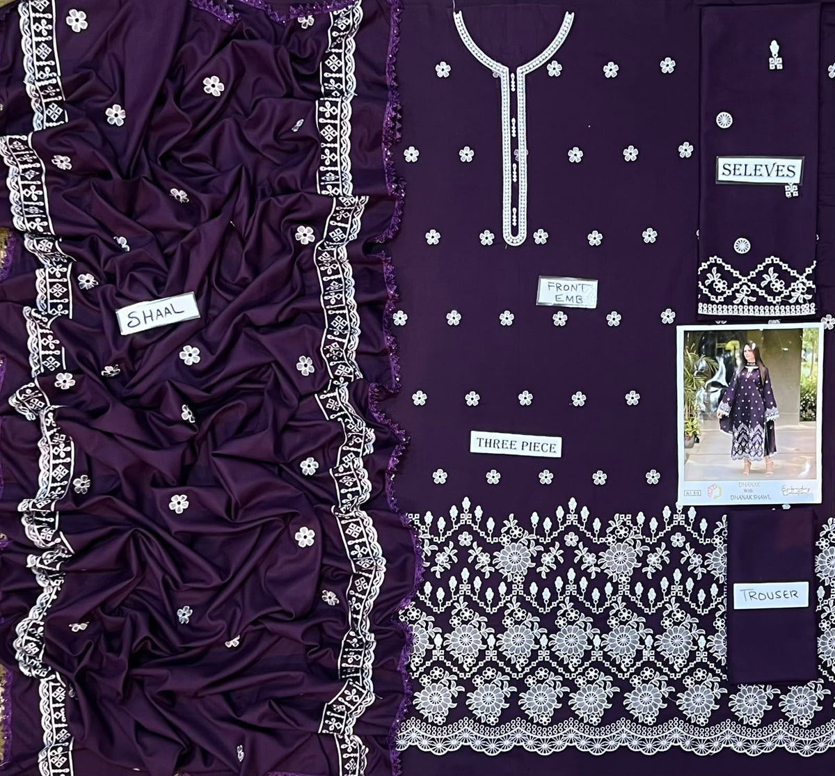 3-Piece Premium Embroidered Dhanak Suit AL1-515P