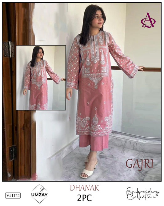 Embroidered 2Pc Dhanak Unstitched Winter Dress With EMB Patches - W1122