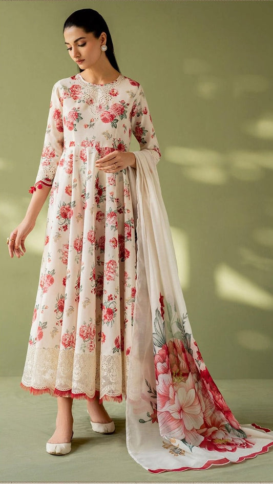 Baroque Printed 3PC Winter Unstitched Dress With Printed Shawl- DB1