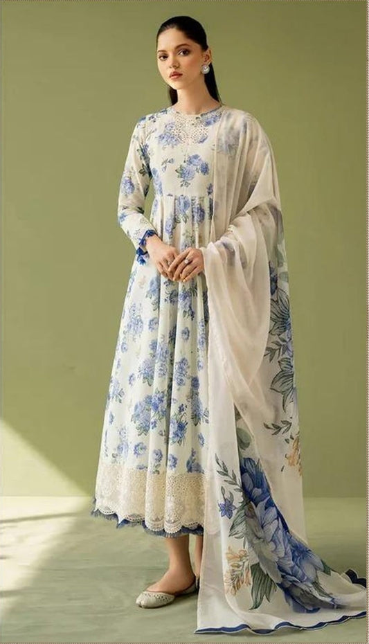 Baroque Printed 3PC Winter Unstitched Dress With Printed Shawl- DB2