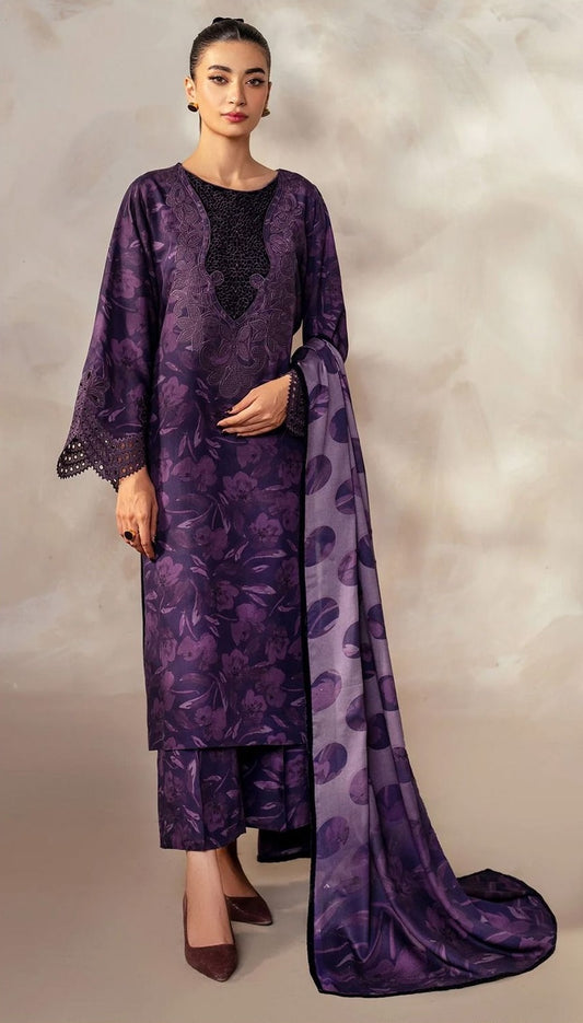 Baroque Printed 3PC Winter Unstitched Dress With Printed Shawl- DB6