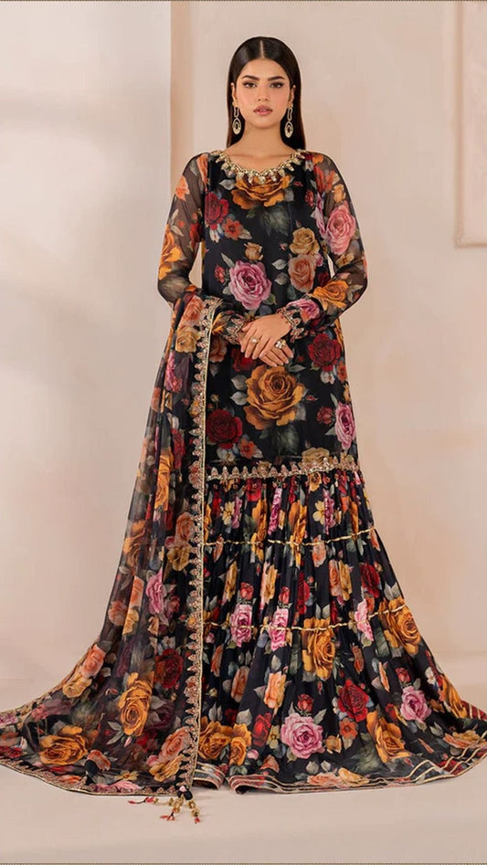 Baroque Printed 3PC Winter Unstitched Dress With Printed Shawl- DB7