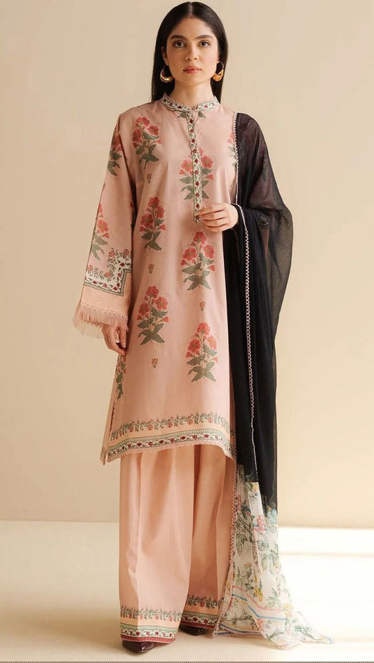 Baroque Printed 3PC Winter Unstitched Dress With Printed Shawl- DB9