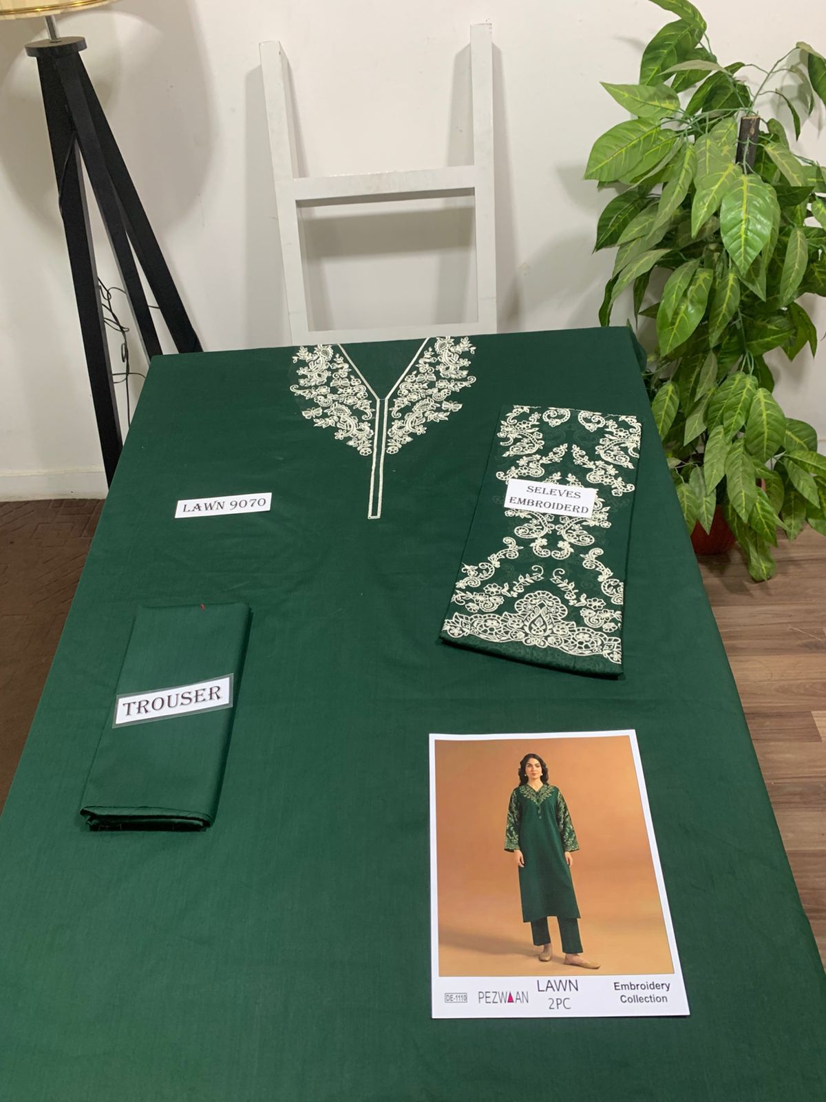 Embroidered 2Pc Lawn Unstitched Summer Dress - DE-1110GR