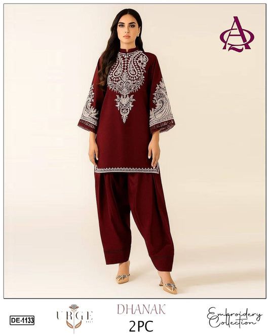 Embroidered 2Pc Dhanak Unstitched Winter Dress With EMB Patches - DE-1133MR