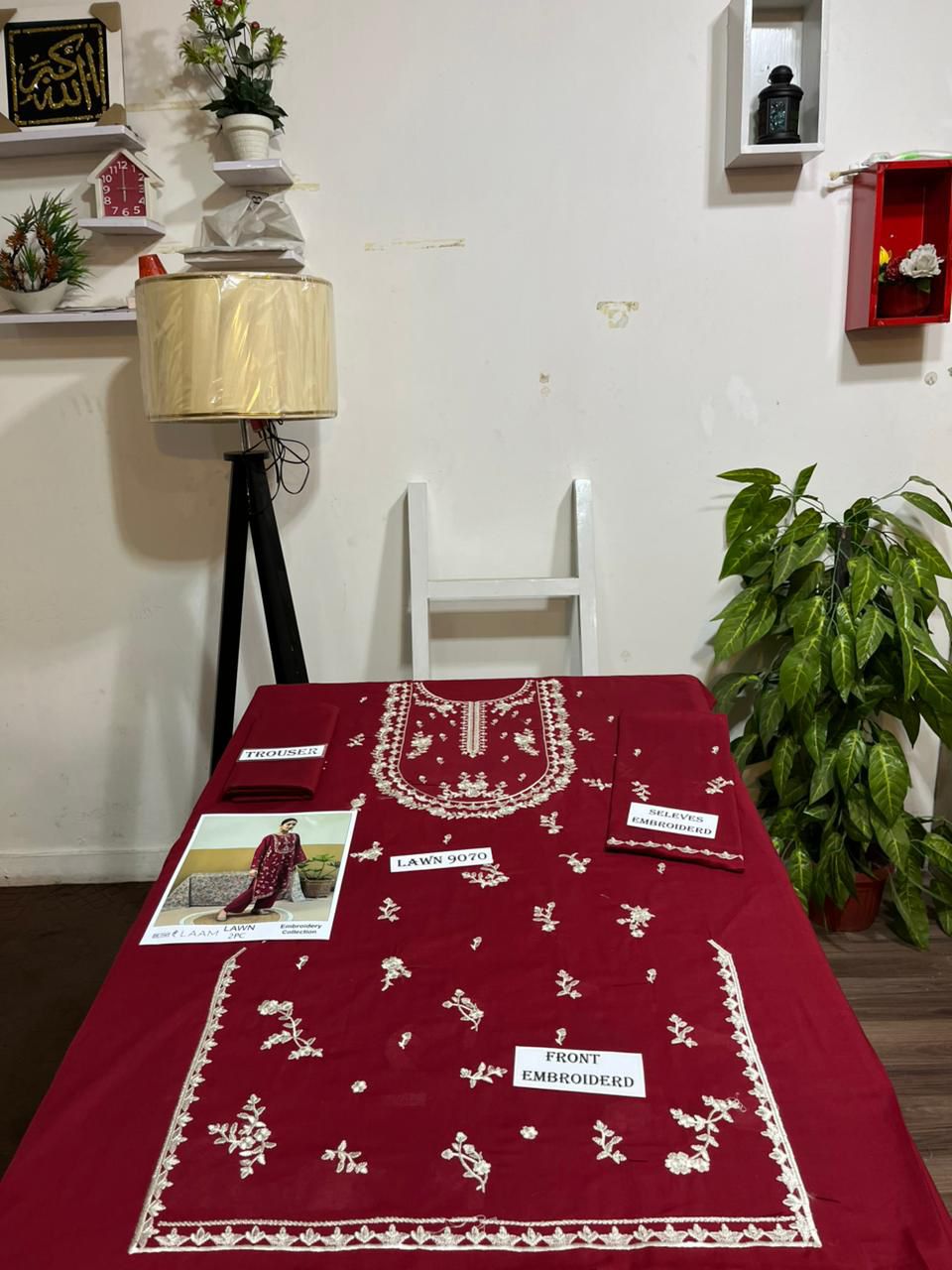 Embroidered 2Pc Lawn Unstitched Summer Dress - DE-1141RD