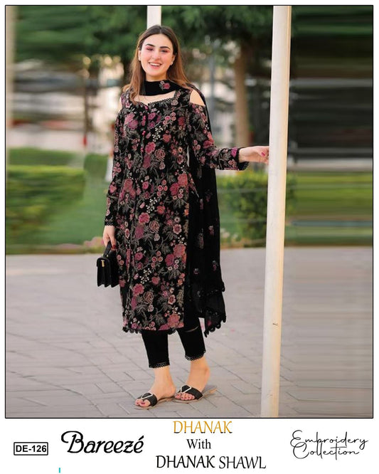 EMB 3PC Dhanak Unstitched Winter Dress With EMB Shawl- DE-126