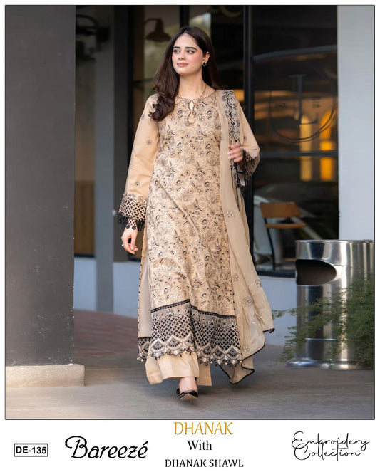 EMB 3PC Dhanak Unstitched Winter Dress With EMB Shawl- DE-135
