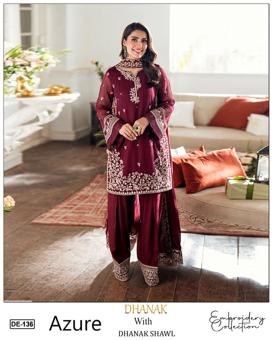 EMB 3PC Dhanak Unstitched Winter Dress With EMB Shawl- DE-136