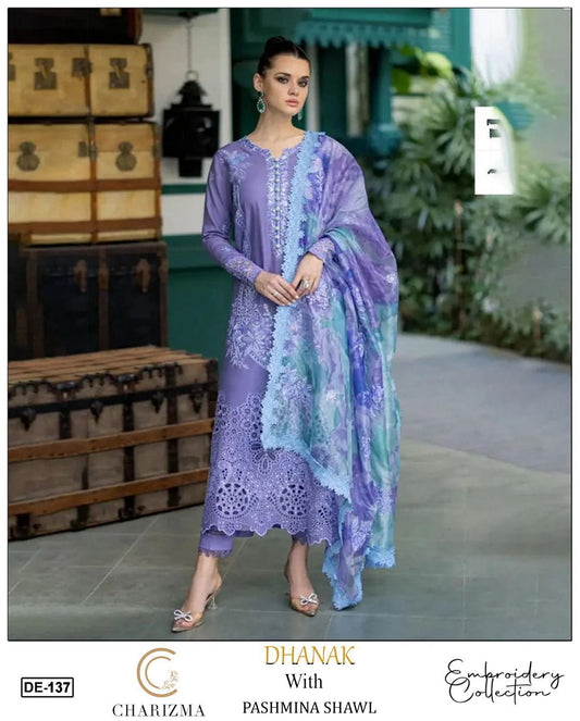 EMB 3PC Dhanak Unstitched Winter Dress With Pashmina Shawl - DE-137