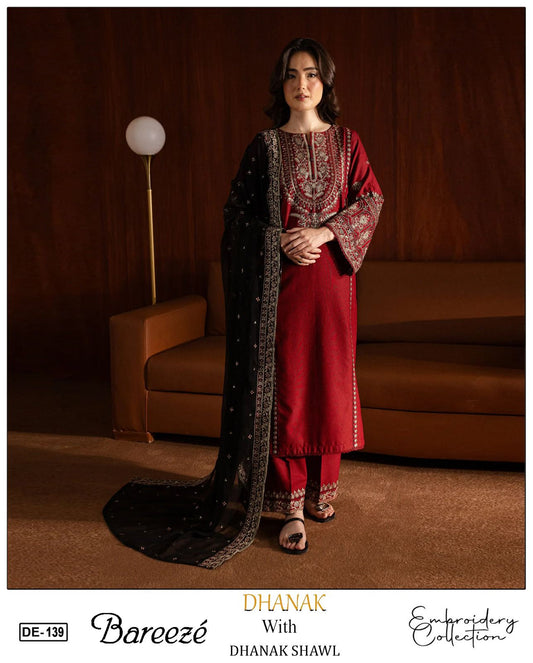 EMB 3PC Sequin Unstitched Winter Dress With EMB Shawl- DE-139