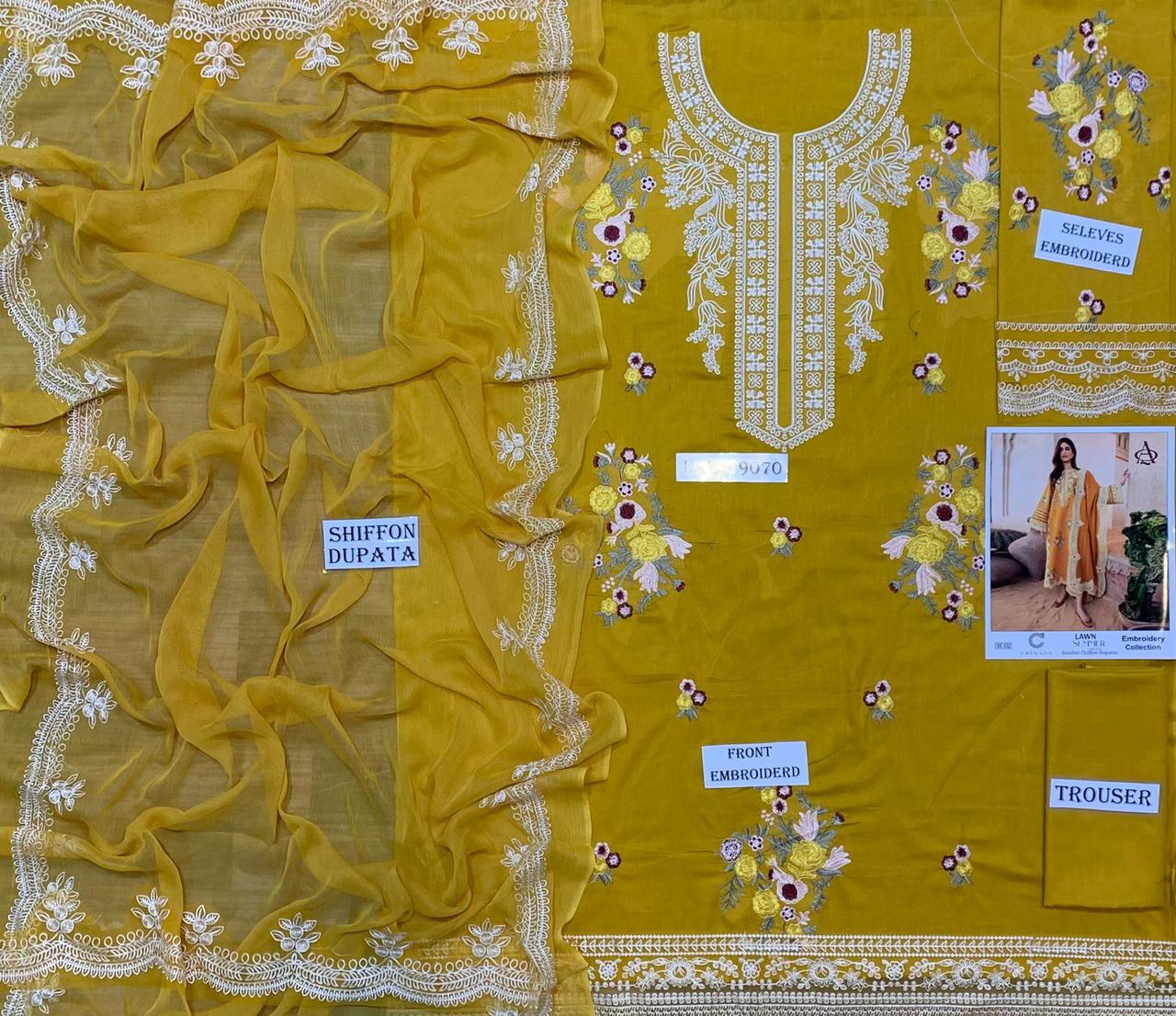 3 Piece - Embroidered Lawn Suit With Emb Chiffon Dupatta DE-532