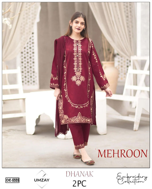 Embroidered 2Pc Dhanak Unstitched Winter Dress With EMB Patches - DE-55M