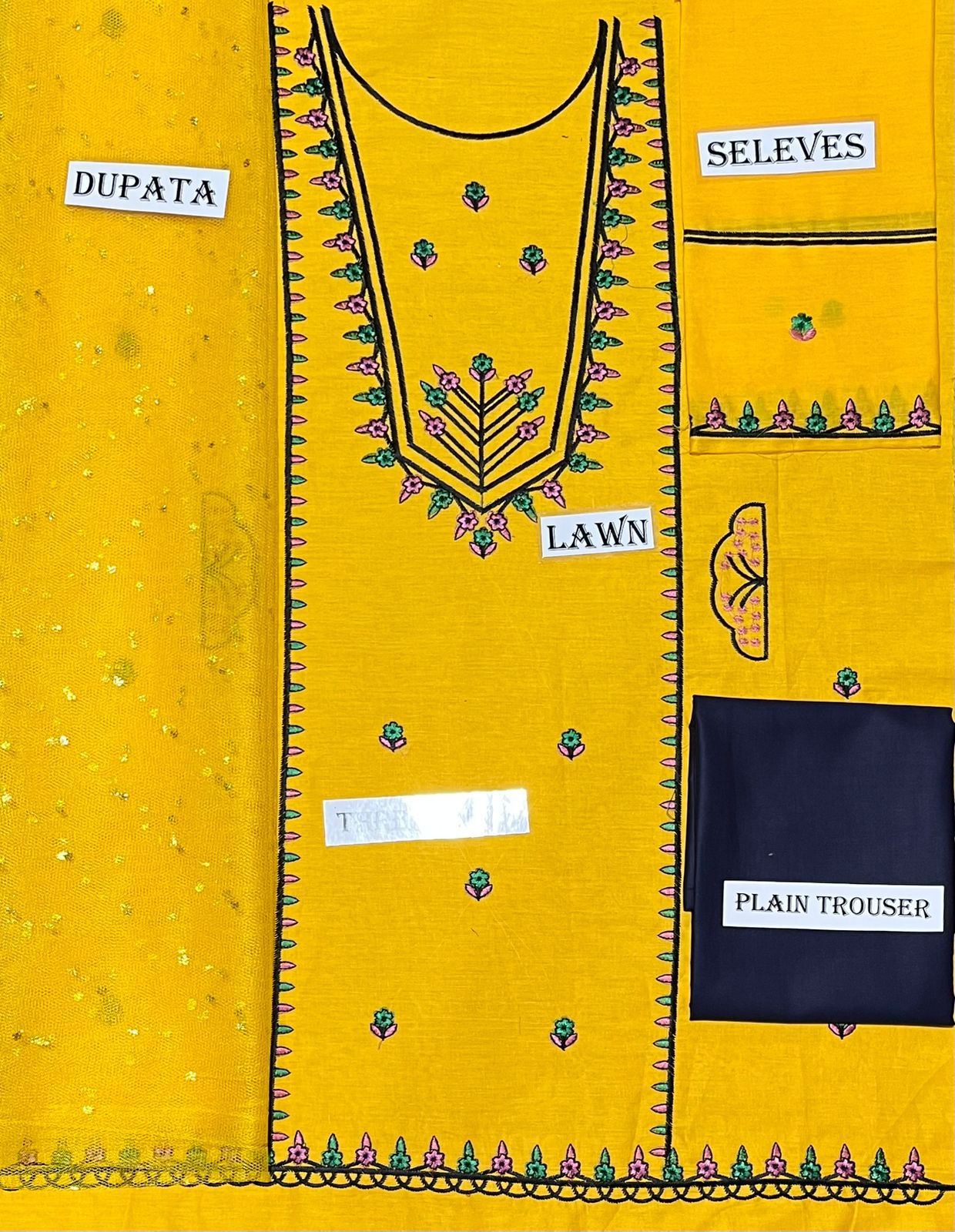 Kids 3PC Embroidered Summer Dress With Net Dupatta - Unstitched - DE-704