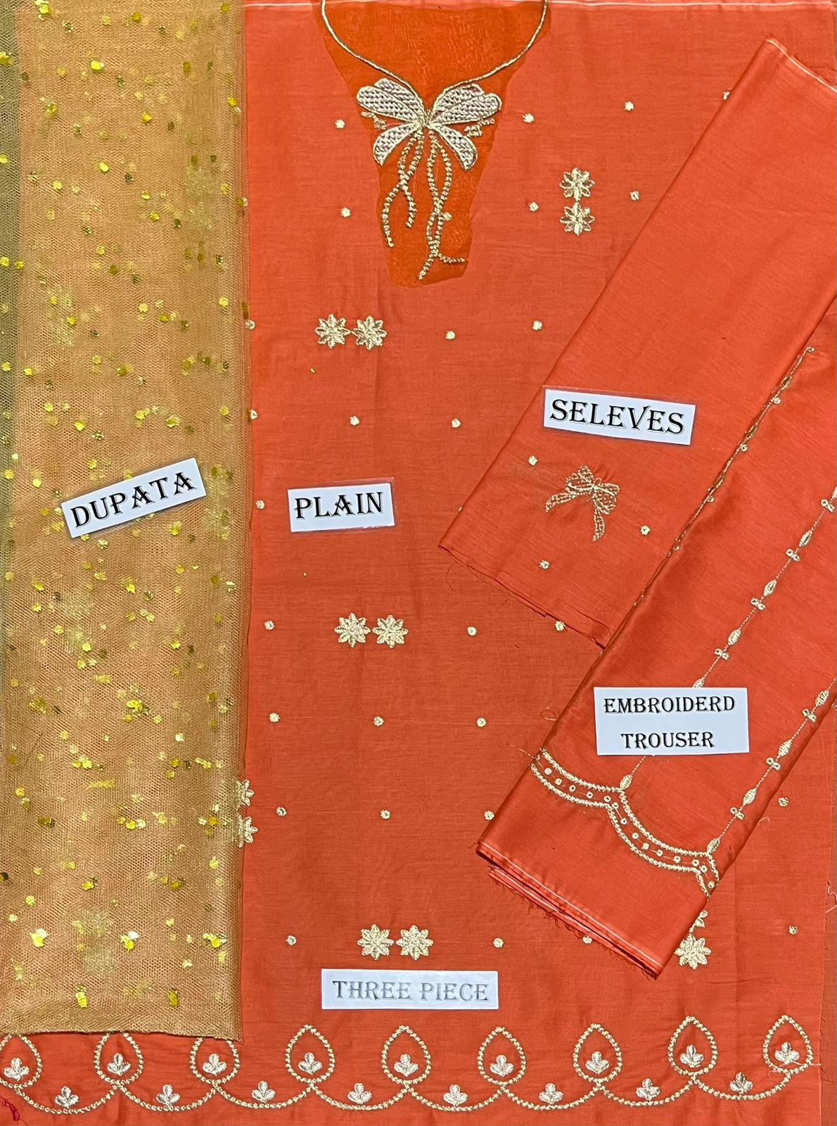 Kids 3PC Embroidered Summer Dress With Net Dupatta - Unstitched - DE-717