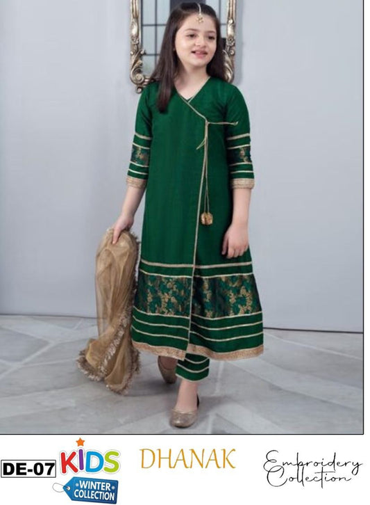 Kids 3PC Embroidered Winter Dress With Net Dupatta - Unstitched - DE07