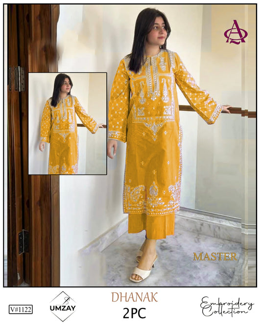 Embroidered 2Pc Dhanak Unstitched Winter Dress With EMB Patches - W609