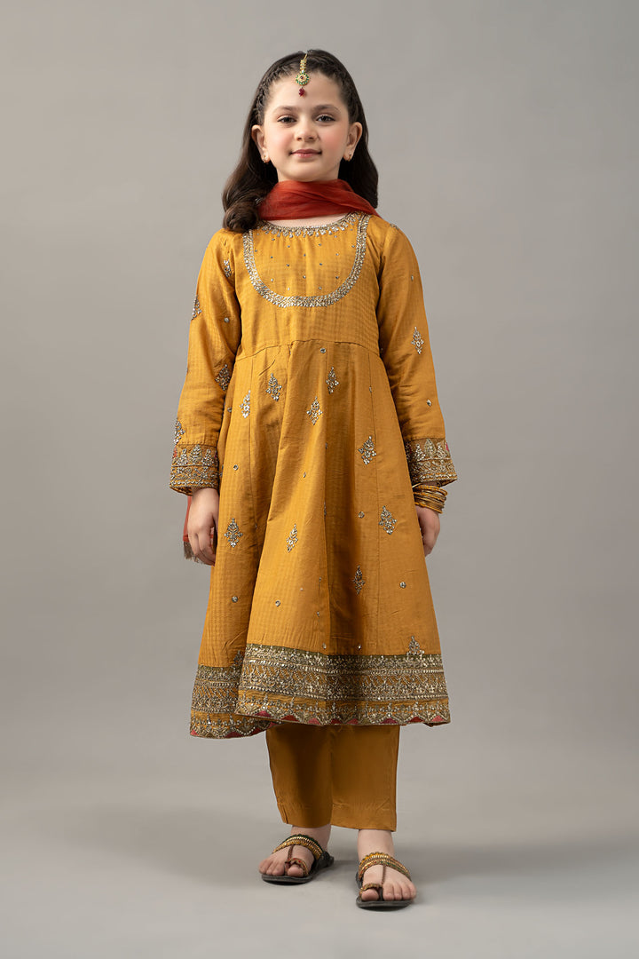 Kids 3PC Embroidered Lawn Dress With Net Dupatta - Unstitched - KD65
