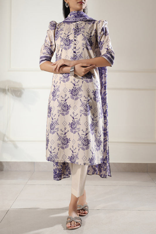 All Over Printed 3PC Unstitched With Printed Shawl- P117