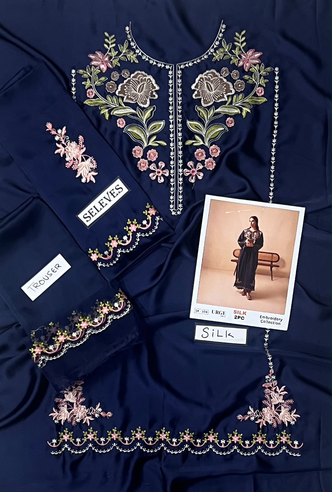 2-Piece Silk | Premium Embroidered Shamoz Silk Suit – SK-104NV