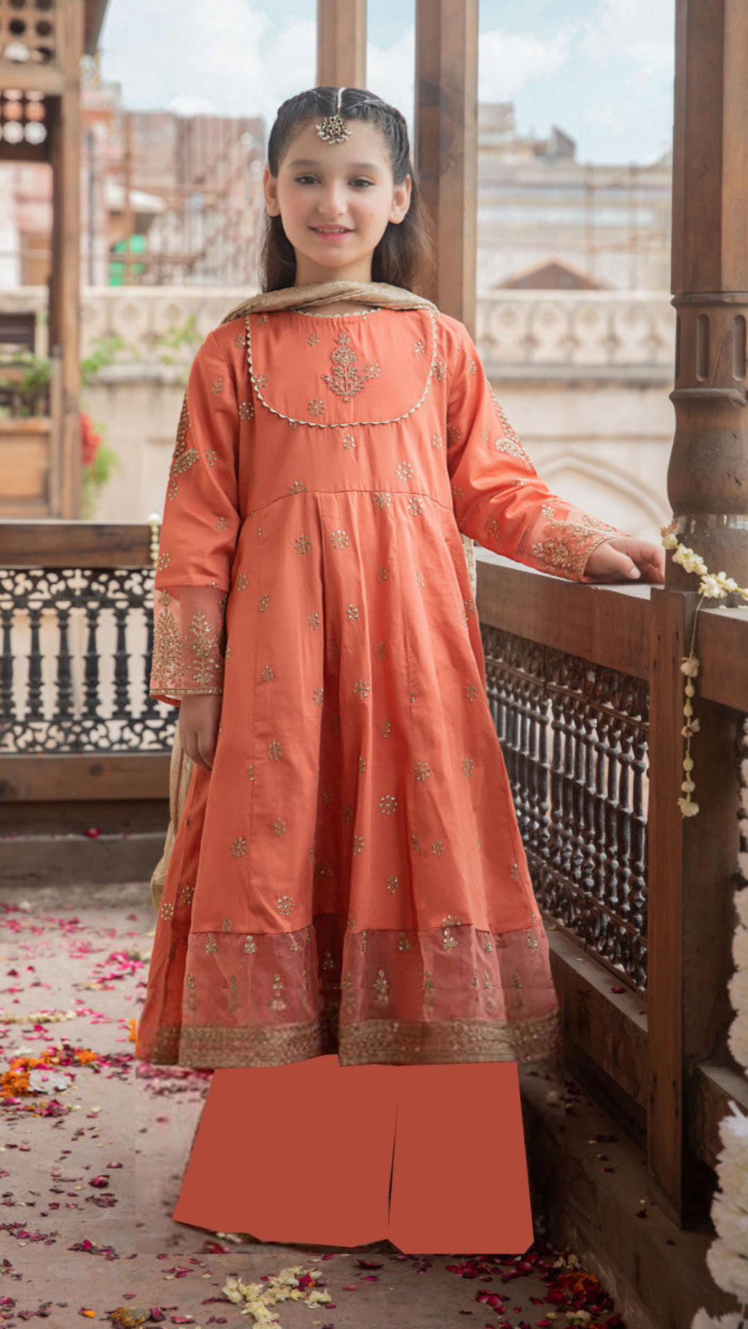 Kids 3PC Embroidered Lawn Dress With Net Dupatta - Unstitched - AL308