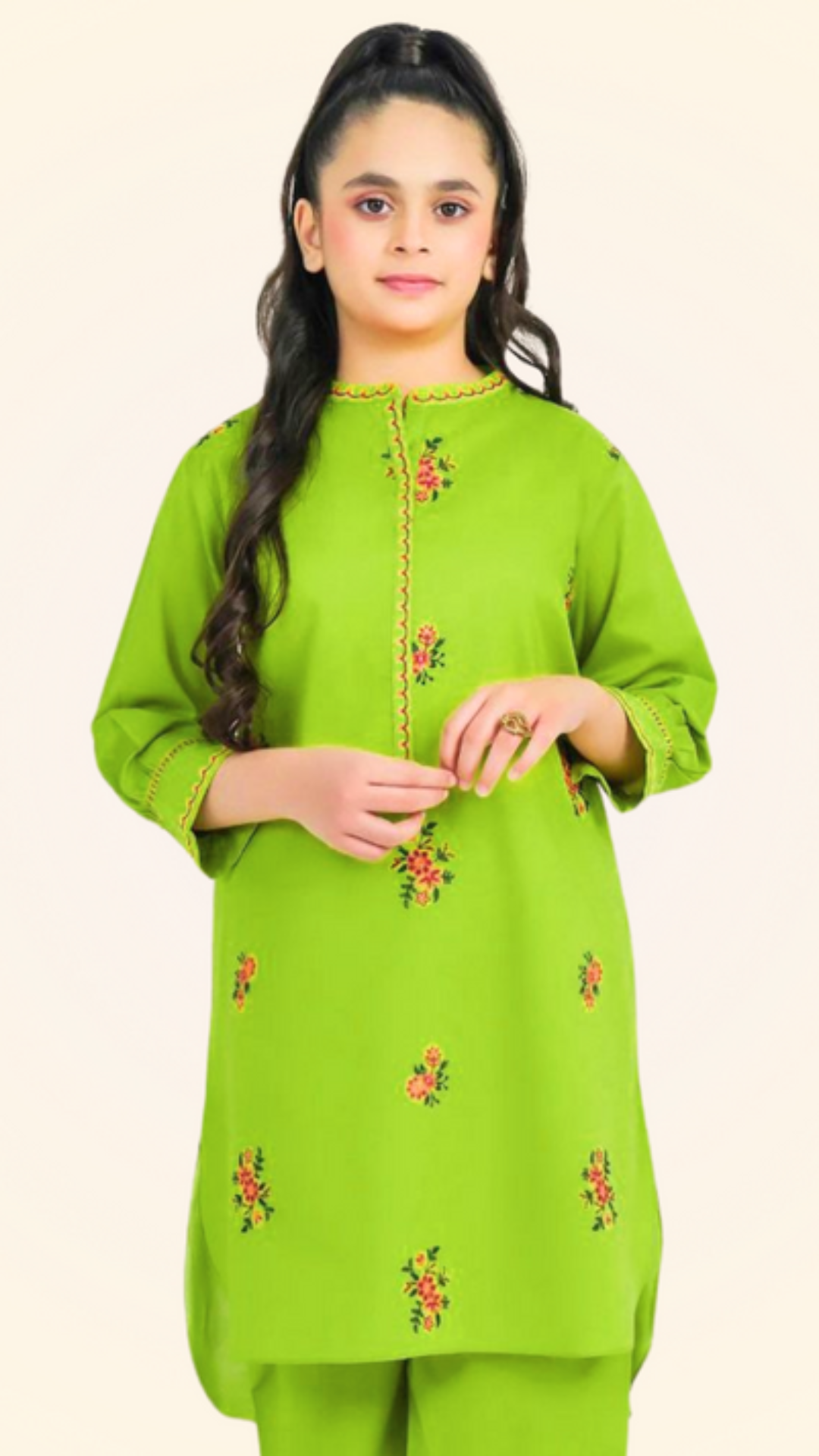 Kids 3PC Embroidered Lawn Dress With Net Dupatta - Unstitched - AL355