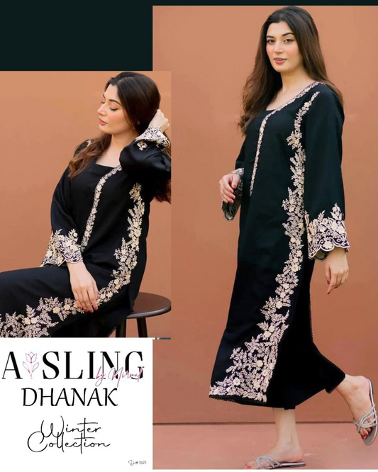 Embroidered 2Pc Dhanak Unstitched Winter Dress With EMB Patches - W01