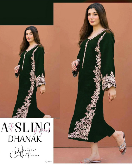 Embroidered 2Pc Dhanak Unstitched Winter Dress With EMB Patches - W02