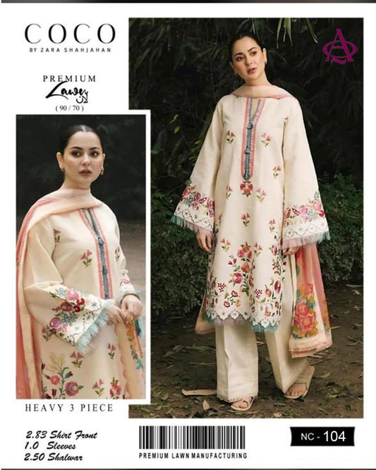 Fully EMB 3PC Dhanak Unstitched Winter Dress With Wool Shawl - W102