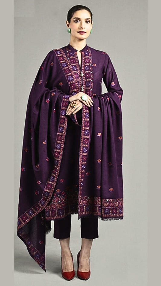 Fully Embroidered 3PC Dress With Heavy EMB Shawl - W12A