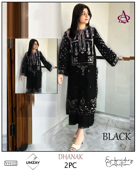 Embroidered 2Pc Dhanak Unstitched Winter Dress With EMB Patches - W12