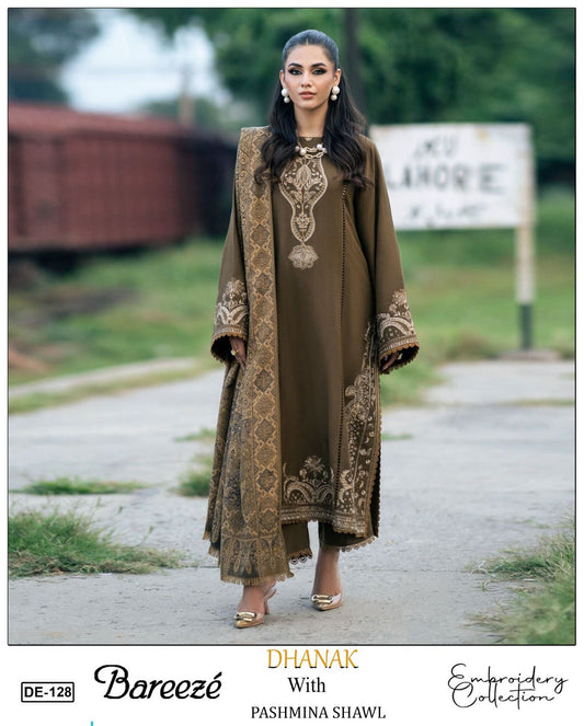 EMB 3PC Dhanak Unstitched Winter Dress With Printed Shawl- W122