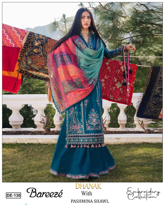 EMB 3PC Dhanak Unstitched Winter Dress With Printed Shawl- W125