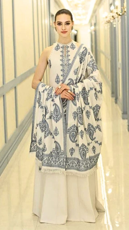 Fully Embroidered 3PC Dress With Heavy EMB Shawl - W14
