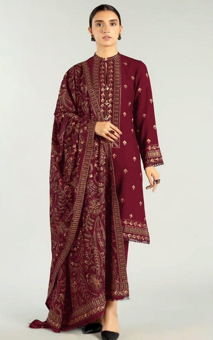 Fully Embroidered 3PC Dress With Heavy EMB Shawl - W17