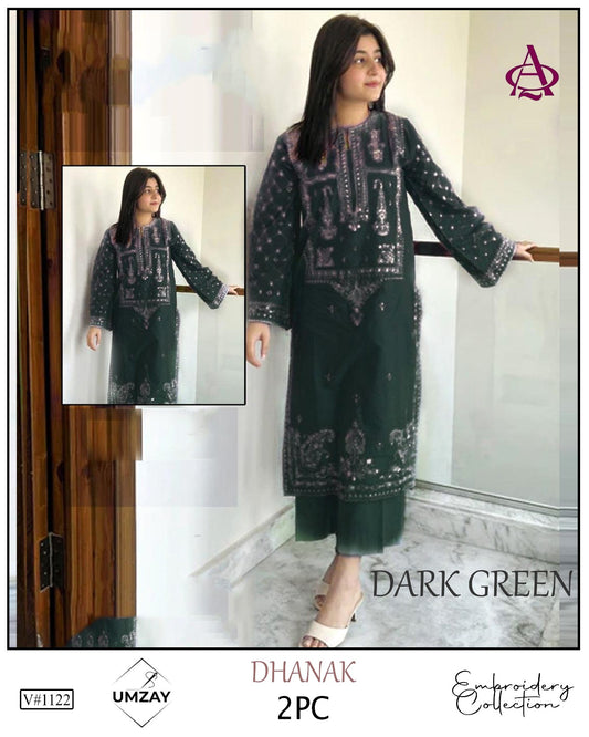 Embroidered 2Pc Dhanak Unstitched Winter Dress With EMB Patches - W607