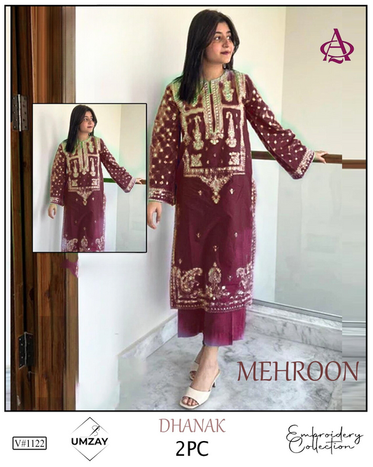 Embroidered 2Pc Dhanak Unstitched Winter Dress With EMB Patches - W608