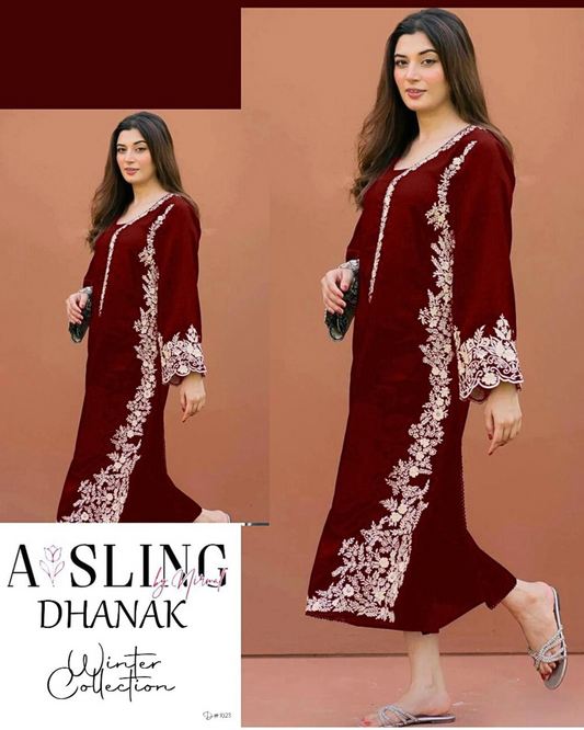 Embroidered 2Pc Dhanak Unstitched Winter Dress With EMB Patches - W616
