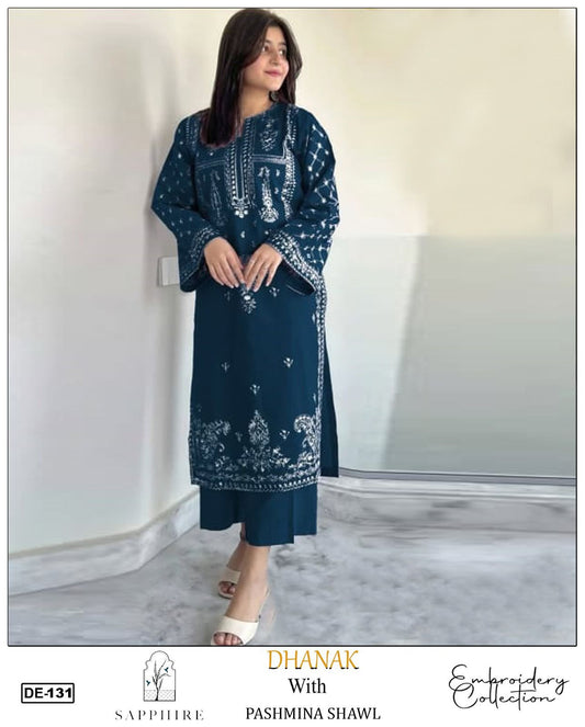 Embroidered 2Pc Dhanak Unstitched Winter Dress With EMB Patches - W622
