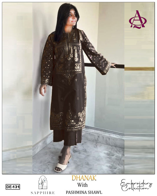 Embroidered 2Pc Dhanak Unstitched Winter Dress With EMB Patches - W623