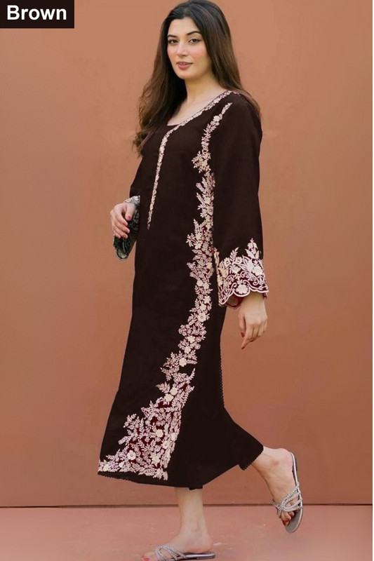 Embroidered 2Pc Dhanak Unstitched Winter Dress With EMB Patches - W625
