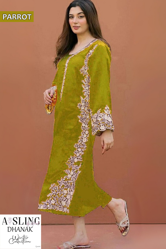 Embroidered 2Pc Dhanak Unstitched Winter Dress With EMB Patches - W627