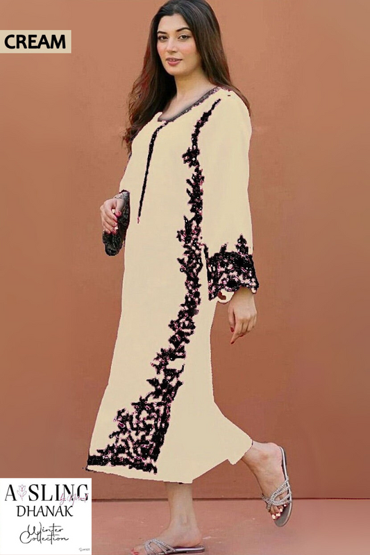 Embroidered 2Pc Dhanak Unstitched Winter Dress With EMB Patches - W628